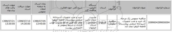 مناقصه عمومی یک مرحله ای خرید و نصب تجهیزات آشپزخانه صنعتی بیمارستان فاطمه الزهرا نجف آباد