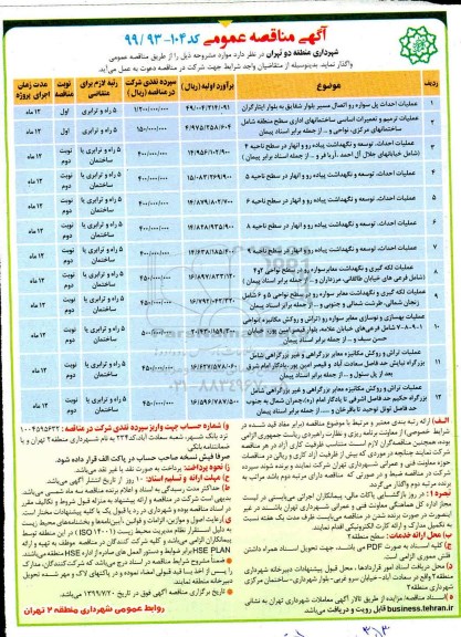 آگهی مناقصه عمومی , مناقصه عملیات احداث پل سواره رو اتصال مسیر