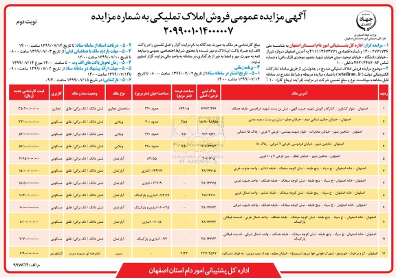 مزایده,مزایده فروش املاک تملیکی نوبت دوم