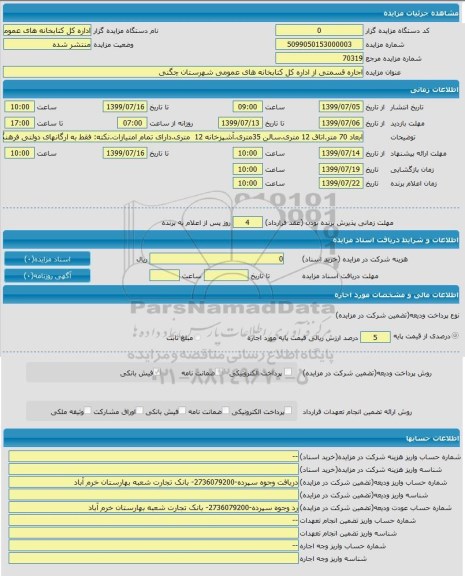 مزایده,  مزایده اجاره قسمتی از اداره کل کتابخانه های عمومی 