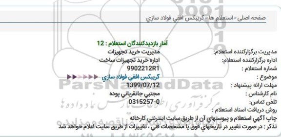 استعلام, استعلام گیربکس افقی فولادسازی 