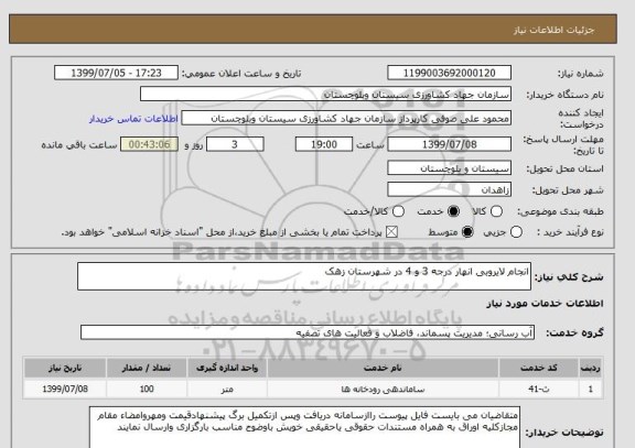 استعلام انجام لایروبی انهار درجه 3 و 4 در شهرستان زهک