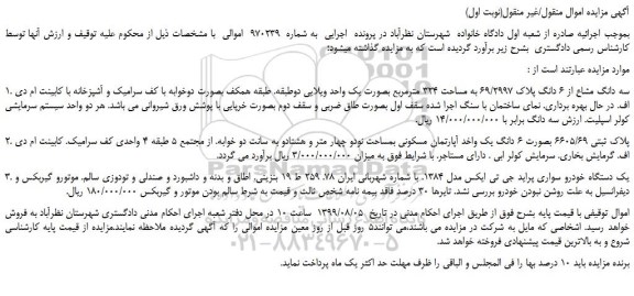 مزایده،مزایده فروش سه دانگ مشاع از 6 دانگ پلاک 69/2997 به مساحت 324 مترمربع بصورت یک واحد ویلایی دوطبقه و...