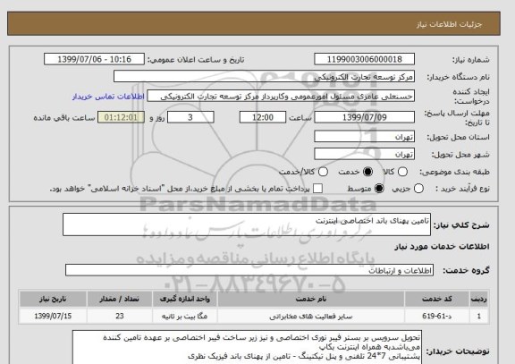استعلام تامین پهنای باند اختصاصی اینترنت