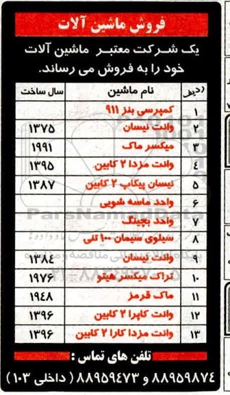 مزایده, مزایده فروش ماشین آلات