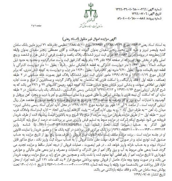 مزایده مزایده ششدانگ پلاک 160 فرعی بخش 4 