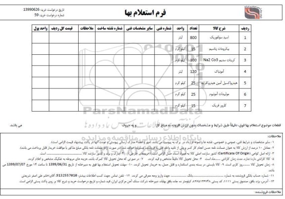 استعلام ، استعلام اسید سولفوریک	