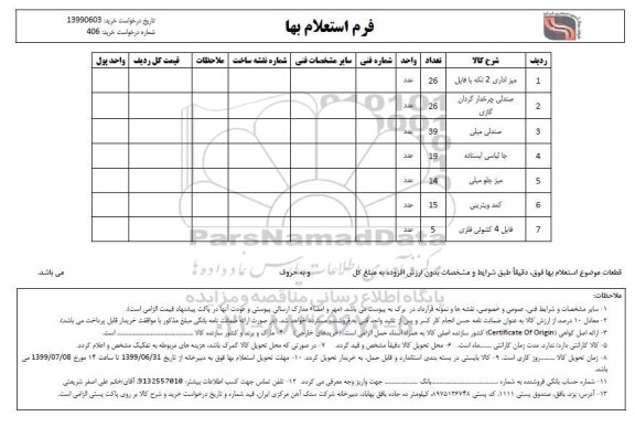 استعلام ، استعلام  میز اداری 2 تکه با فایل 