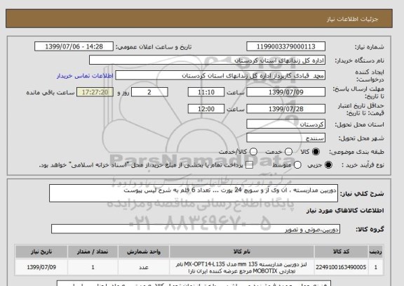 استعلام دوربین مداربسته ، ان وی آر و سویچ 24 پورت ... تعداد 6 قلم به شرح لیس پیوست
