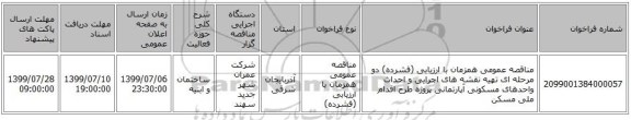 مناقصه عمومی همزمان با ارزیابی (فشرده) دو مرحله ای تهیه نقشه های اجرایی و احداث واحدهای مسکونی آپارتمانی پروژه طرح اقدام ملی مسکن
