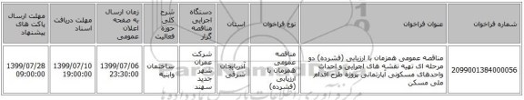 مناقصه عمومی همزمان با ارزیابی (فشرده) دو مرحله ای تهیه نقشه های اجرایی و احداث واحدهای مسکونی آپارتمانی پروژه طرح اقدام ملی مسکن