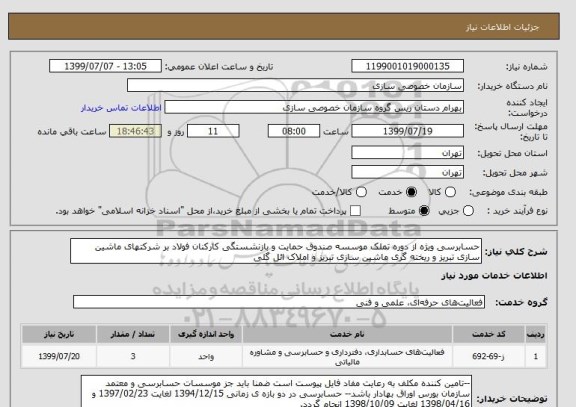 استعلام حسابرسی ویژه از دوره تملک موسسه صندوق حمایت و بازنشستگی کارکنان فولاد بر شرکتهای ماشین سازی تبریز و ریخته گری ماشین سازی تبریز و املاک ائل گلی