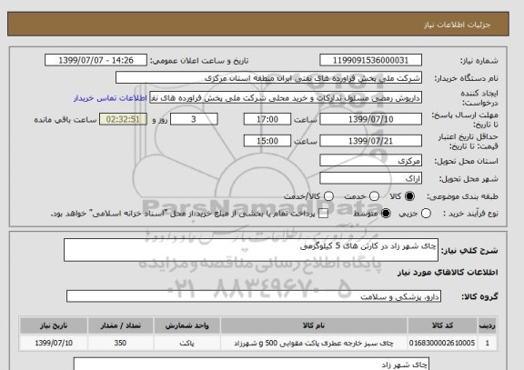 استعلام چای شهر زاد در کارتن های 5 کیلوگرمی 