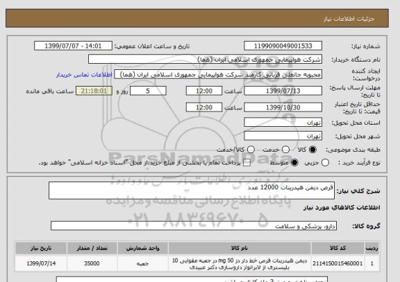 استعلام قرص دیمن هیدرینات 12000 عدد