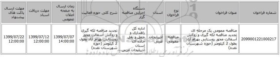 مناقصه عمومی یک مرحله ای تجدید مناقصه لکه گیری و روکش آسفالت محور روستایی بهرام آباد بطول 2 کیلومتر (حوزه شهرستان نقده)