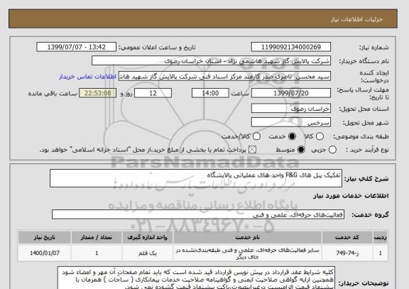 استعلام تفکیک پنل های F&G واحد های عملیاتی پالایشگاه