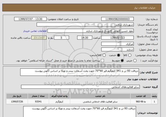 استعلام دریافت 93 تن و 541 کیلوگرم قیر 60*70 جهت پخت آسفالت بیندر و توپکا بر اساس آگهی پیوست 