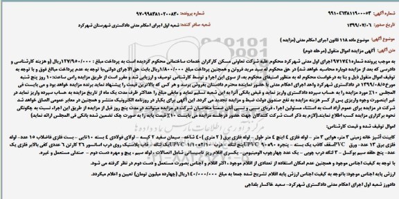 مزایده، مزایده کابینت آشپرخانه ، لوله فلزی ، سیمان سفید ، لولای فولادی