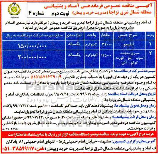 آگهی مناقصه عمومی ، مناقصه آبلیمو و ... نوبت دوم