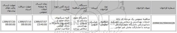 مناقصه عمومی یک مرحله ای ارائه خدمات بهداشتی و درمانی در دانشکده دندانپزشکی دانشگاه علوم پزشکی بیرجند با مشارکت بخش غیر دولتی  
