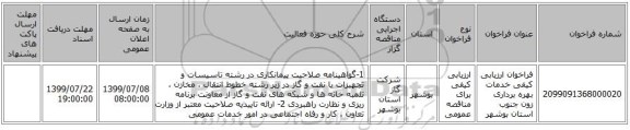 فراخوان ارزیابی کیفی خدمات بهره برداری زون جنوب استان بوشهر
