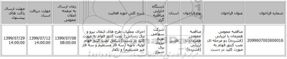 مناقصه عمومی همزمان با ارزیابی (فشرده) دو مرحله ای نصب کنتور فهام به صورت کلید در دست