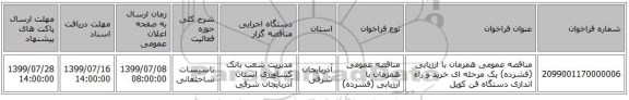 مناقصه عمومی همزمان با ارزیابی (فشرده) یک مرحله ای خرید و راه اندازی دستگاه فن کویل