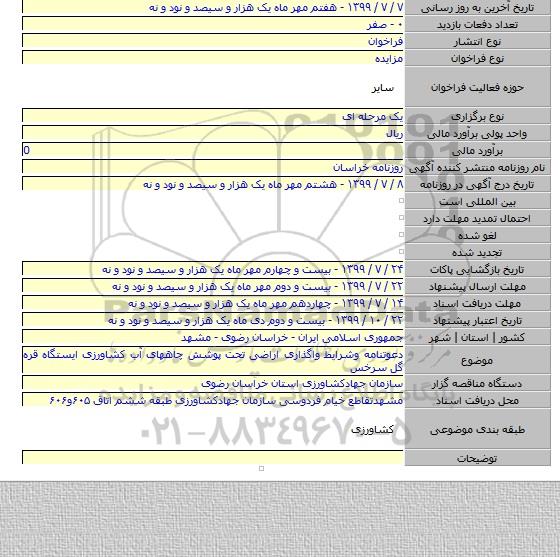 دعوتنامه وشرایط واگذاری اراضی تحت پوشش چاههای آب کشاورزی ایستگاه قره گل سرخس