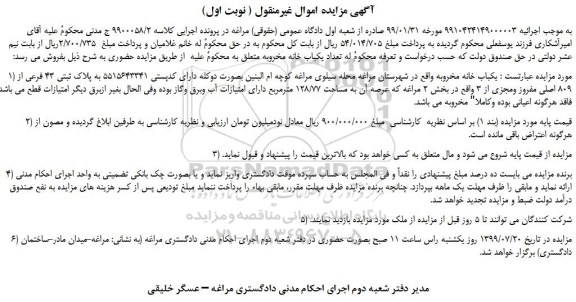 مزایده،مزایده فروش تعداد یکباب خانه مخروبه  