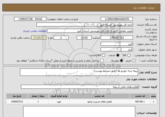 استعلام بیمه بدنه خودرو ها (طبق شرایط پیوست)