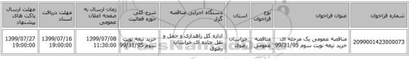 مناقصه عمومی یک مرحله ای خرید تیغه نوبت سوم 99/31/95