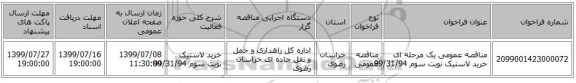 مناقصه عمومی یک مرحله ای خرید لاستیک نوبت سوم 99/31/94