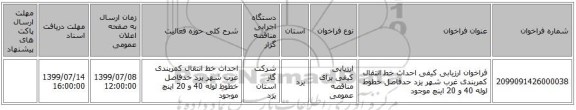 فراخوان ارزیابی کیفی احداث خط انتقال کمربندی غرب شهر یزد حدفاصل خطوط لوله 40 و 20 اینچ موجود