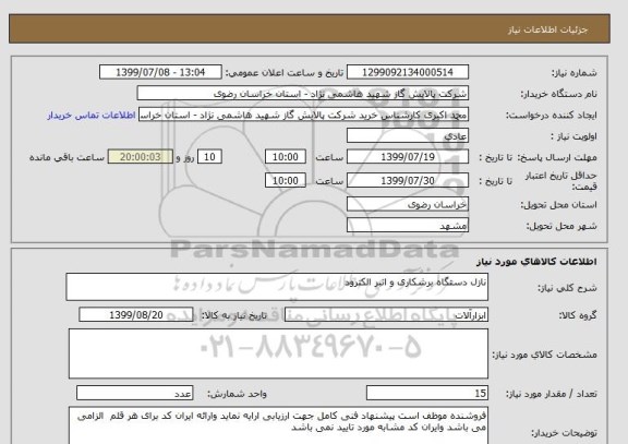 استعلام نازل دستگاه برشکاری و انبر الکترود