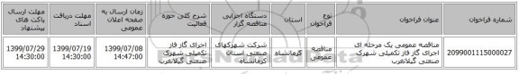مناقصه عمومی یک مرحله ای اجرای گاز فاز تکمیلی شهرک صنعتی گیلانغرب