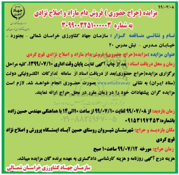 مزایده , مزایده (حراج حضوری) فروش دام مازاد و اصلاح نژادی قوچ کردی