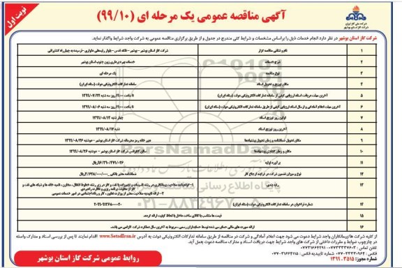 آگهی مناقصه عمومی , مناقصه خدمات بهره برداری زون جنوب استان 