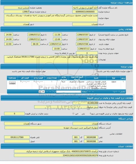 تجدید مزایده, تجدید مزایده فروش محصول سردرختی گردو