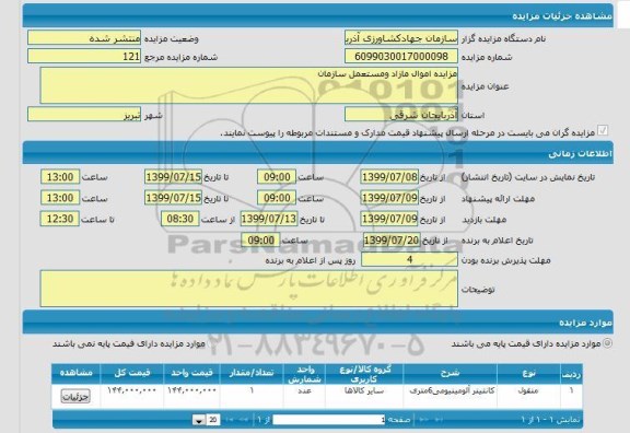 مزایده  کانتینر آلومینیومی