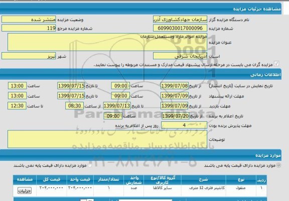 مزایده اموال مازاد و مستعمل سازمان 