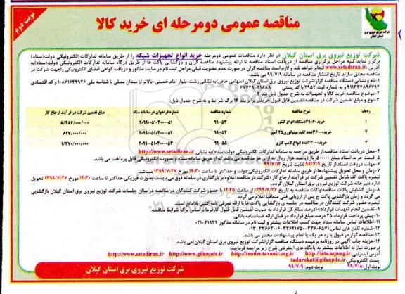 مناقصه عمومی , مناقصه خرید انواع تجهیزات شبکه نوبت دوم 