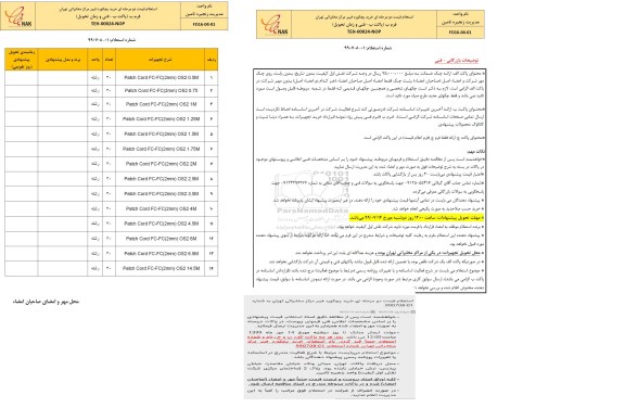 استعلام خرید پچکورد فیبر مرکز مخابراتی تهران 