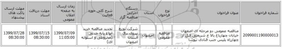 مناقصه عمومی دو مرحله ای اصفهان خیابان چهارباغ بالا خ شریعتی قبل از چهارراه پلیس جنب قنادی نیوشا