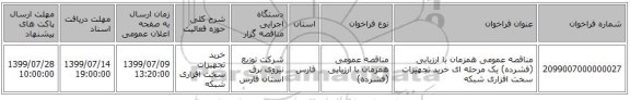 مناقصه عمومی همزمان با ارزیابی (فشرده) یک مرحله ای خرید تجهیزات سخت افزاری شبکه