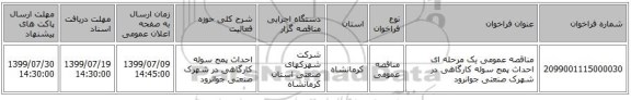 مناقصه عمومی یک مرحله ای احداث پمج سوله کارگاهی در شهرک صنعتی جوانرود