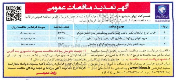 آگهی تمدید مناقصات عمومی ، مناقصه خرید انواع ابزارهای بکس بادی... تمدید