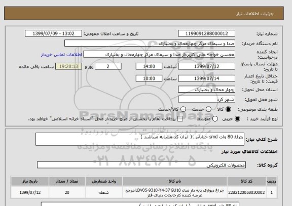 استعلام چراغ 80 وات smd خیابانی ( ایران کد مشابه میباشد ) 