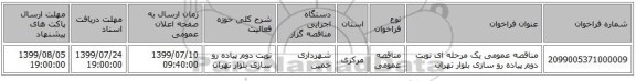 مناقصه عمومی یک مرحله ای نوبت دوم پیاده رو سازی بلوار تهران