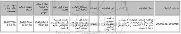 مناقصه عمومی همزمان با ارزیابی (فشرده) یک مرحله ای احداث مدرسه 12 کلاسه سردار سلیمانی ناحیه 1 رشت