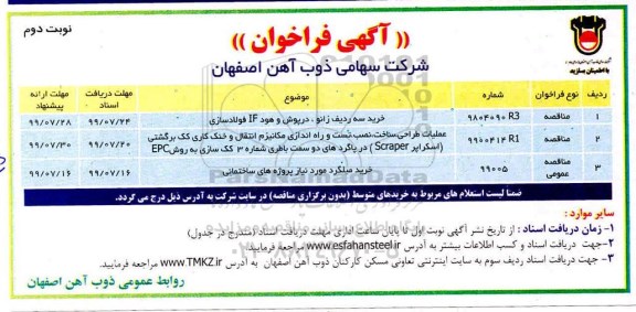 فراخوان مناقصه خرید سه ردیف زانو ، درپوش و هود IF فولادسازی...